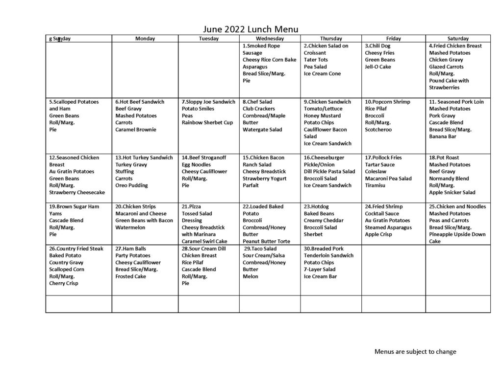 June Menu – Brooklyn Community Estate